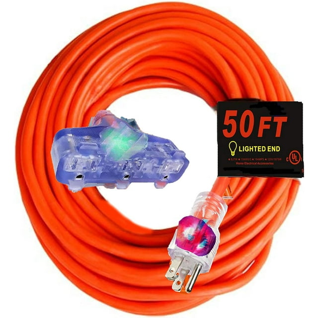 50 ft 10 Gauge Extension Cord Heavy Duty Indoor Outdoor Triple Outlet