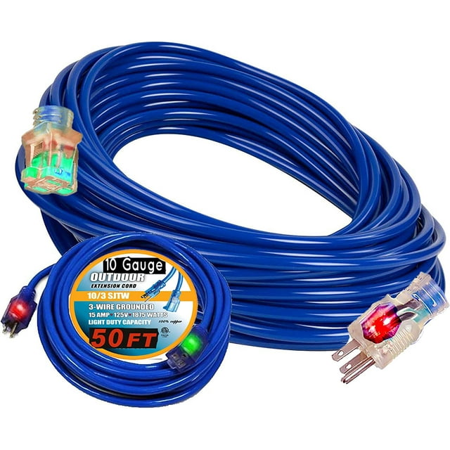 50 ft 10 Gauge Heavy Duty Indoor Outdoor Extension Cord 125 Volt, 1875