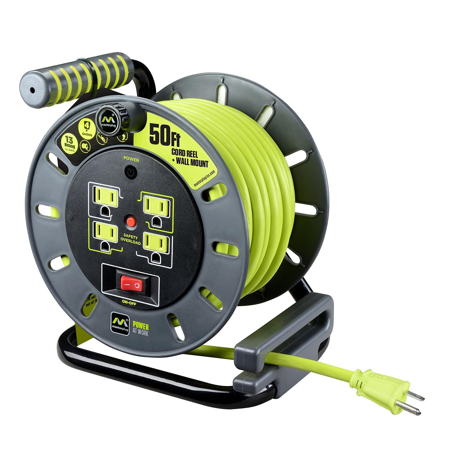 Masterplug Extension Cord Reel (50 Foot) with Wall Mount