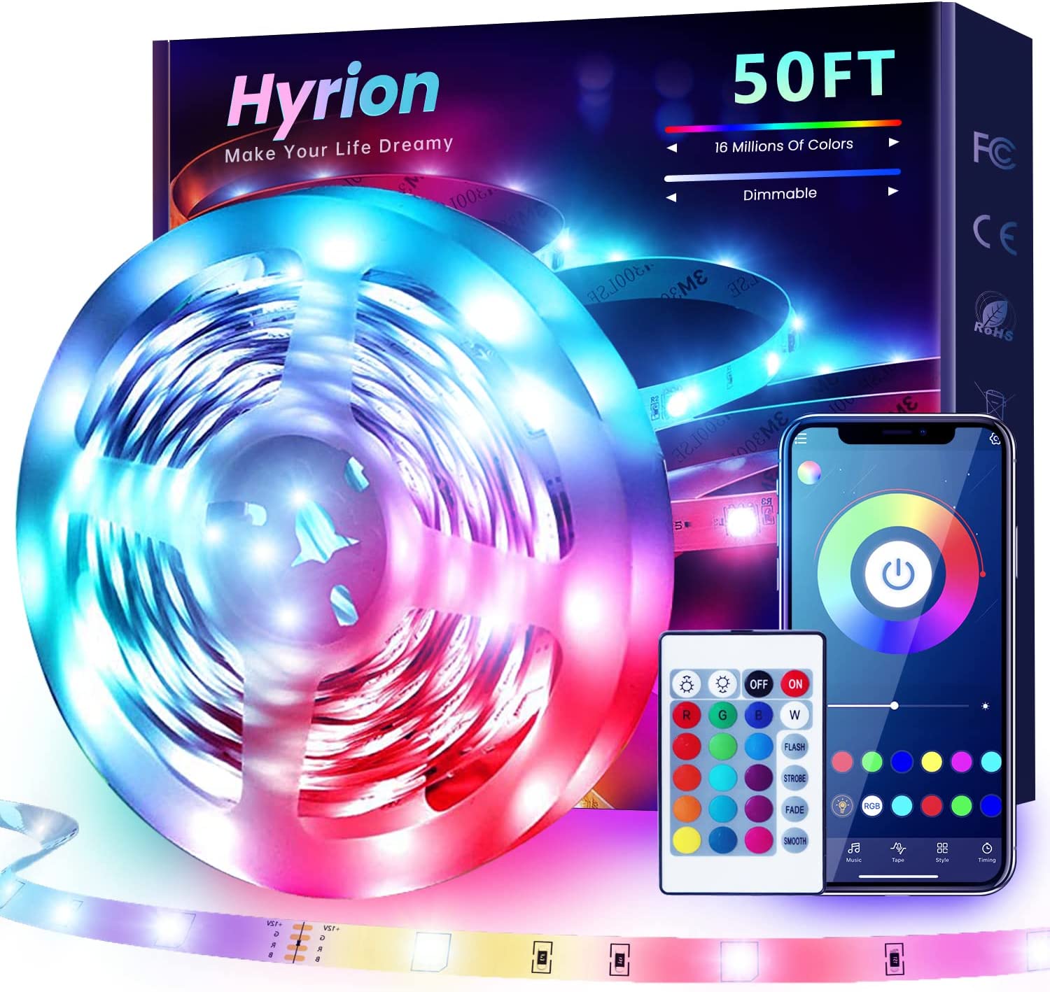 50 ft/15M Bluetooth LED Strip Lights, RGB 5050 LED Light Strips with