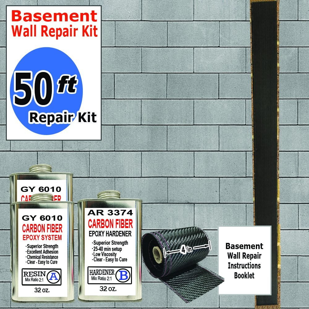 50 ft High Strength Carbon Fiber Basement Wall Crack Repair Kit - Easy ...