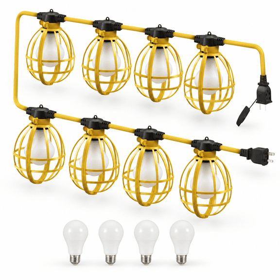 50 ft Construction String Lights with 5 Bulbs, 50W 5250lm Cool Daylight Temporary Work Lighting