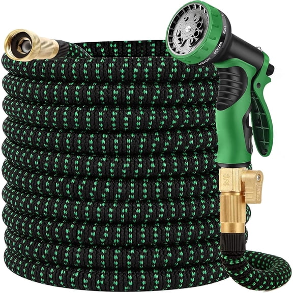 50 ft Expandable Garden Hose w/10 Functions Spray Nozzle, Water Hoses with 3/4" Solid Brass Connector, Flexible Lightweight Hose Expanding Water Pipe for Car Washing, Gardening