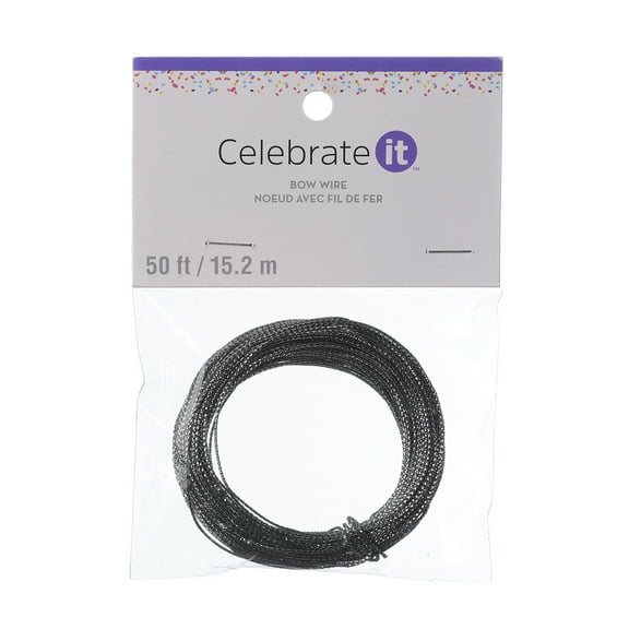 50 ft Silver Bow Wire by Celebrate It  Durable Polyester & Iron - Ideal for DIY Bows - Gift Wrapping & Craft Projects - 12 Pack