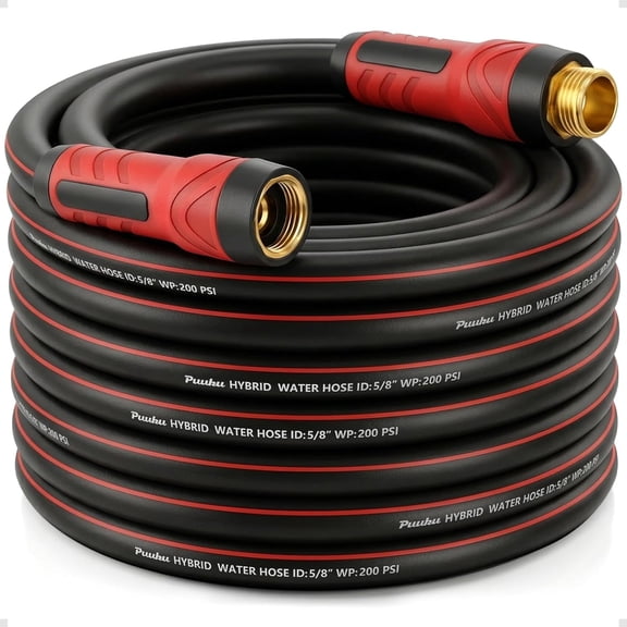 50 ft x 5/8" Heavy Duty Flexible Red Garden Hose with No-Kink Leakproof Design and Male-to-Female Fittings