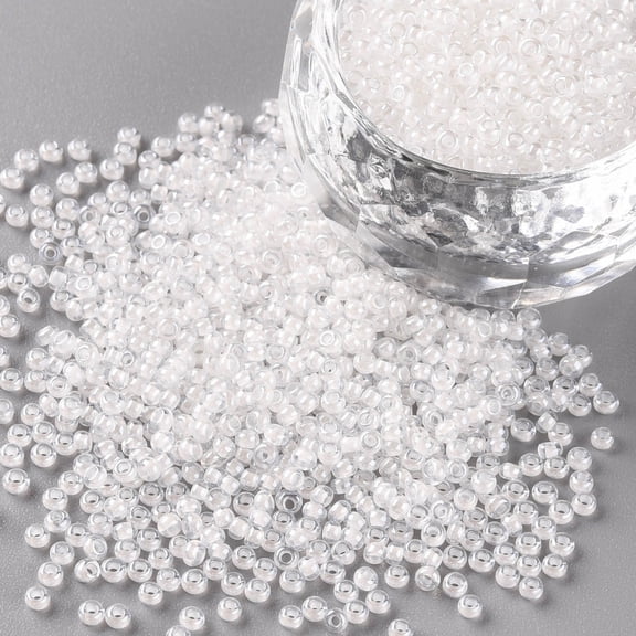 50 g 11/0 FGB Grade A Transparent Glass Seed Beads Inside Color Luster Plated Round White 2.3x1.5mm Hole: 1mm 5300pcs/50g DIY