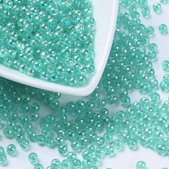 50 g Eco-Friendly Transparent Acrylic Beads Round AB color Medium Turquoise 4mm Hole: 1.2mm 1700pcs/50g