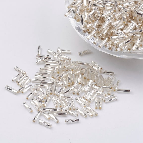 50 g Glass Twisted Bugle Beads Metallic Colours White 12x2mm Hole: 0.5mm about 555pcs/50g