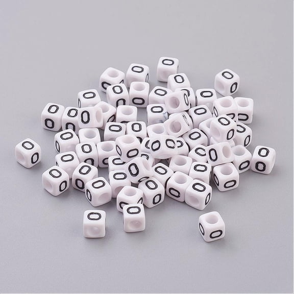 50 g White Cube Letter Acrylic Beads Horizontal Hole Letter O Size: about 6mm wide 6mm long 6mm high hole: about 3.2mm about 300pcs/50g