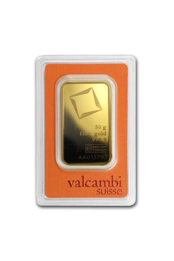50 gram Gold Bar - Valcambi (w/Assay)
