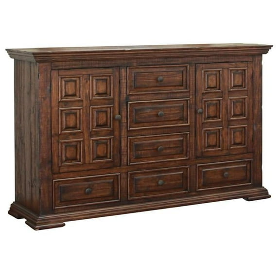 50 in. Chocolate Solid Wood Six Drawer Triple Dresser