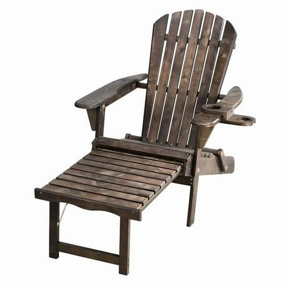 50 in. Oceanic Collection Adirondack Chaise Lounge Chair Foldable, Cup & Glass Holder, Dark Brown