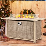 50 in Propane Fire Pit Table,Rattan Fire Pit Table with Glass Wind Guard,50,000 BTU Gas Firepits for Outside Output
