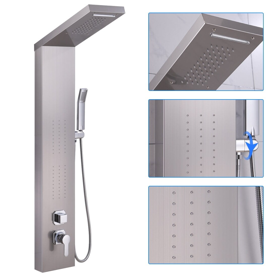 55.1 in Brushed Nickel Stainless Steel Shower Panel System