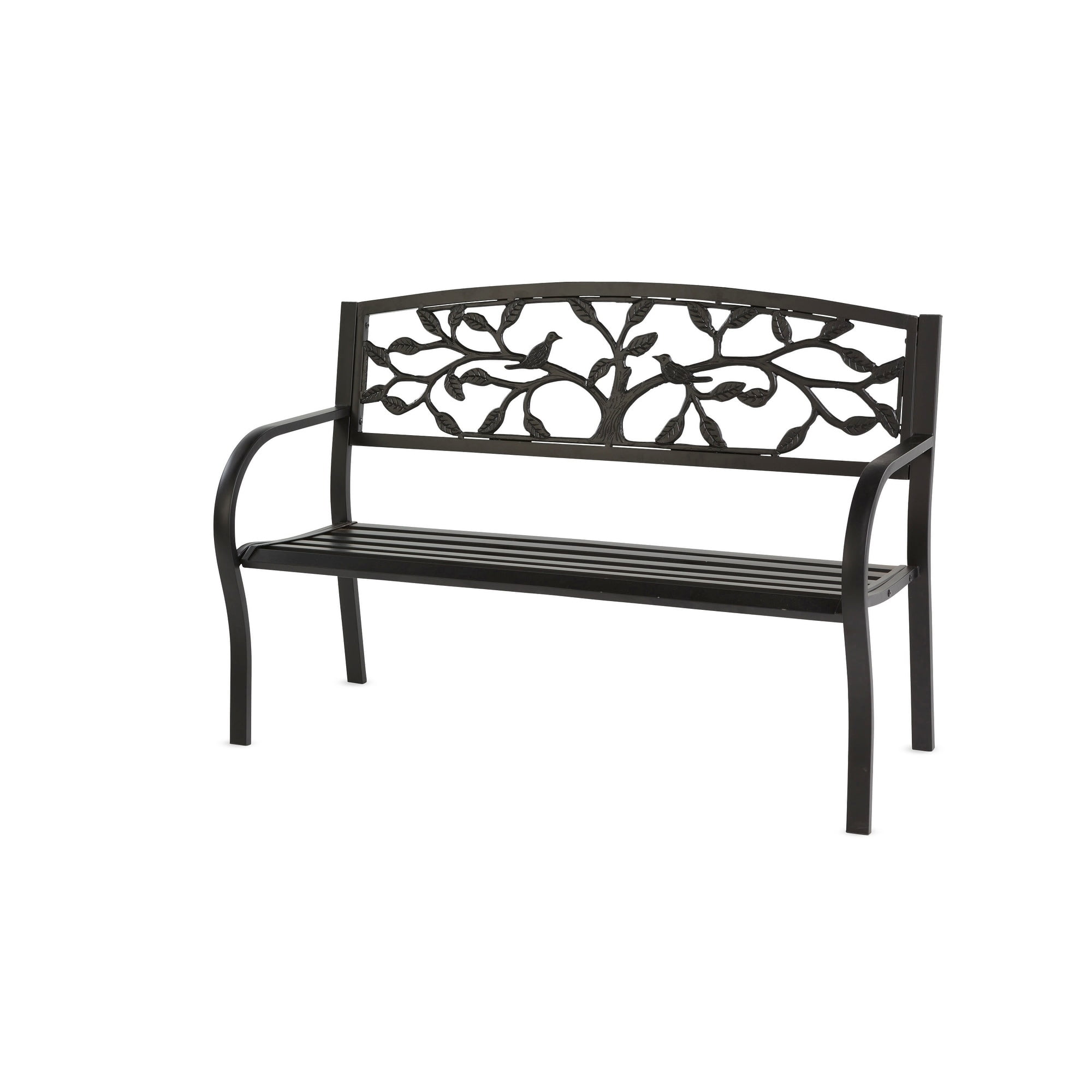Black Cast Iron and Steel Tree of Life Garden Bench