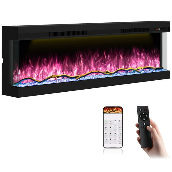 50 inch 3 Sided Build-in Electric Fireplace with Touchscreen, APP & Remote Control, Smart Linear Fire Places Heater 1500W with Multi-Color Flames, Cracking Sound, Timer