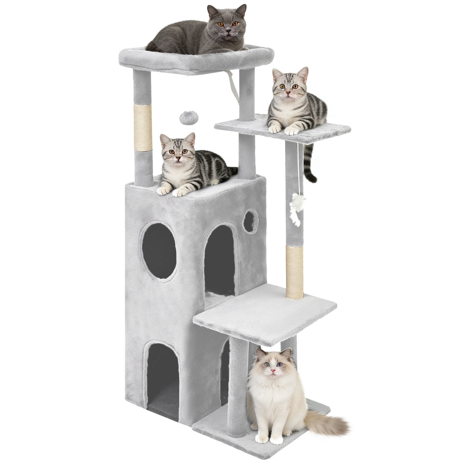50 in Cat Tree Tower for Large Cats - Tall Cat Cando with Scratching Posts & Dangling Toys for Indoor Cats, Light Gray, 23.20 x 21.60 x 50.00 in