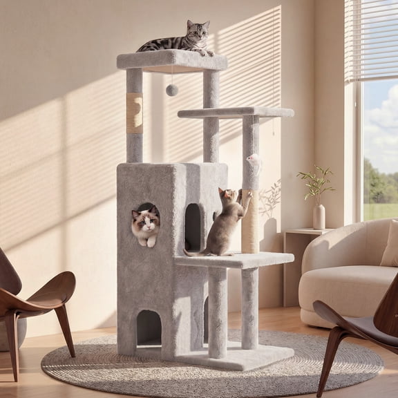 50 in Cat Tree Tower for Large Cats - Tall Cat Cando with Scratching Posts & Dangling Toys for Indoor Cats, Light Gray, 23.20 x 21.60 x 50.00 in