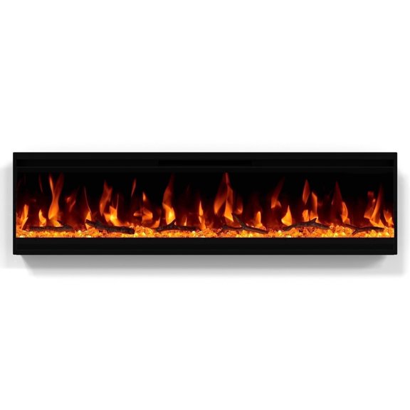 cooboom 50'' Electric Fireplace，4.3" Ultra-Thin Electric Fireplace, Narrow Frame, Wall Mounted and Recessed Design, Remote Control