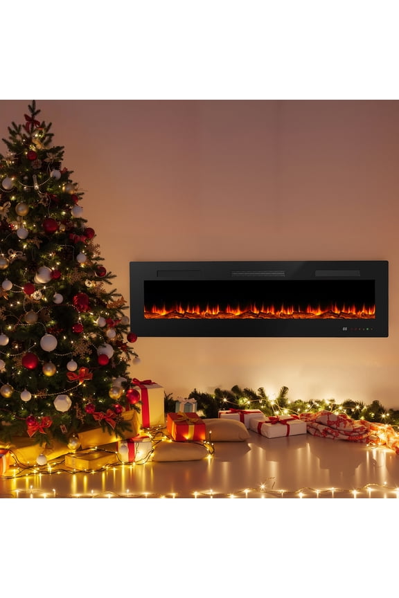 50 inch Electric Fireplace, Recessed Wall Mounted Heater with Remote Control Timer, Adjustable 13 LED Flame for Living Room and Bedroom