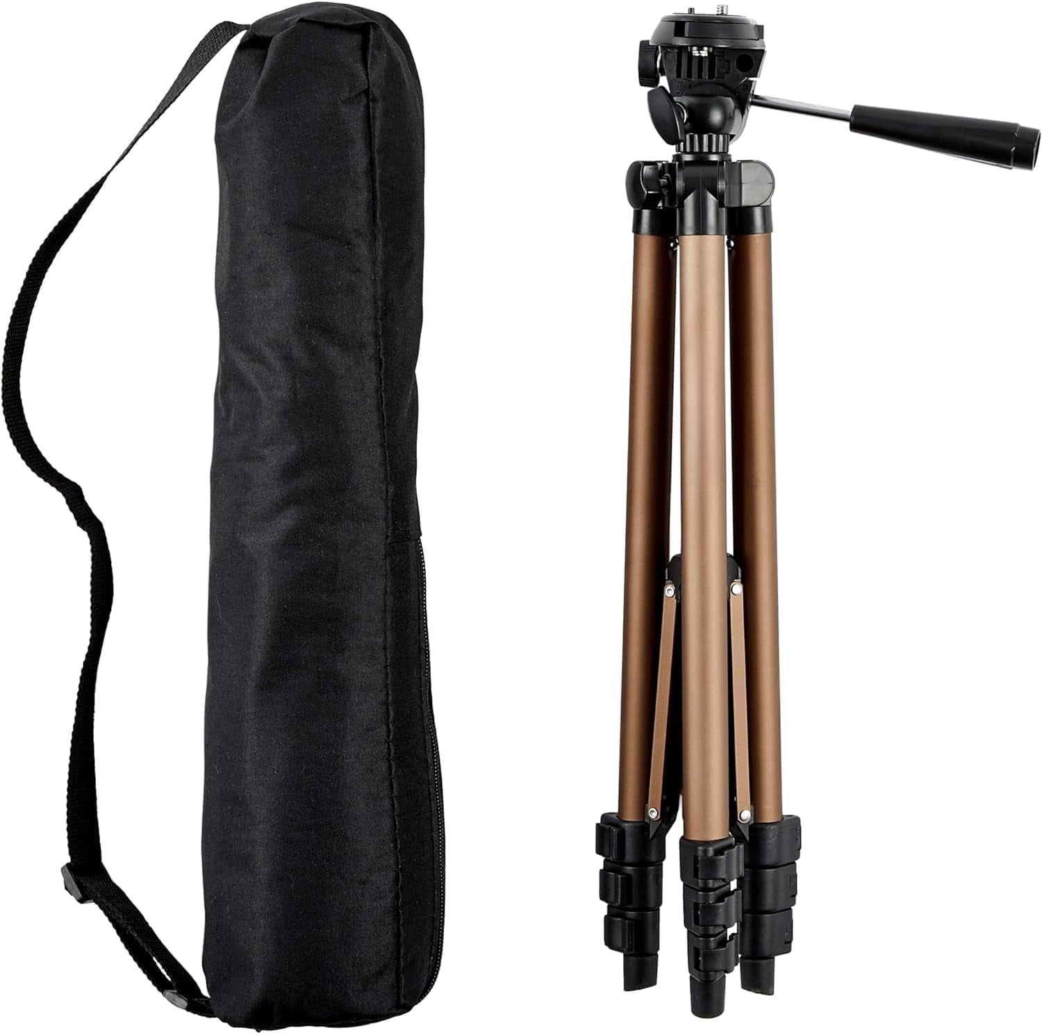 50-inch Lightweight Portable Camera Tripod Stand with Quick-Release Plate, Adjustable Height, Aluminum, for Travel Photography, Champagne