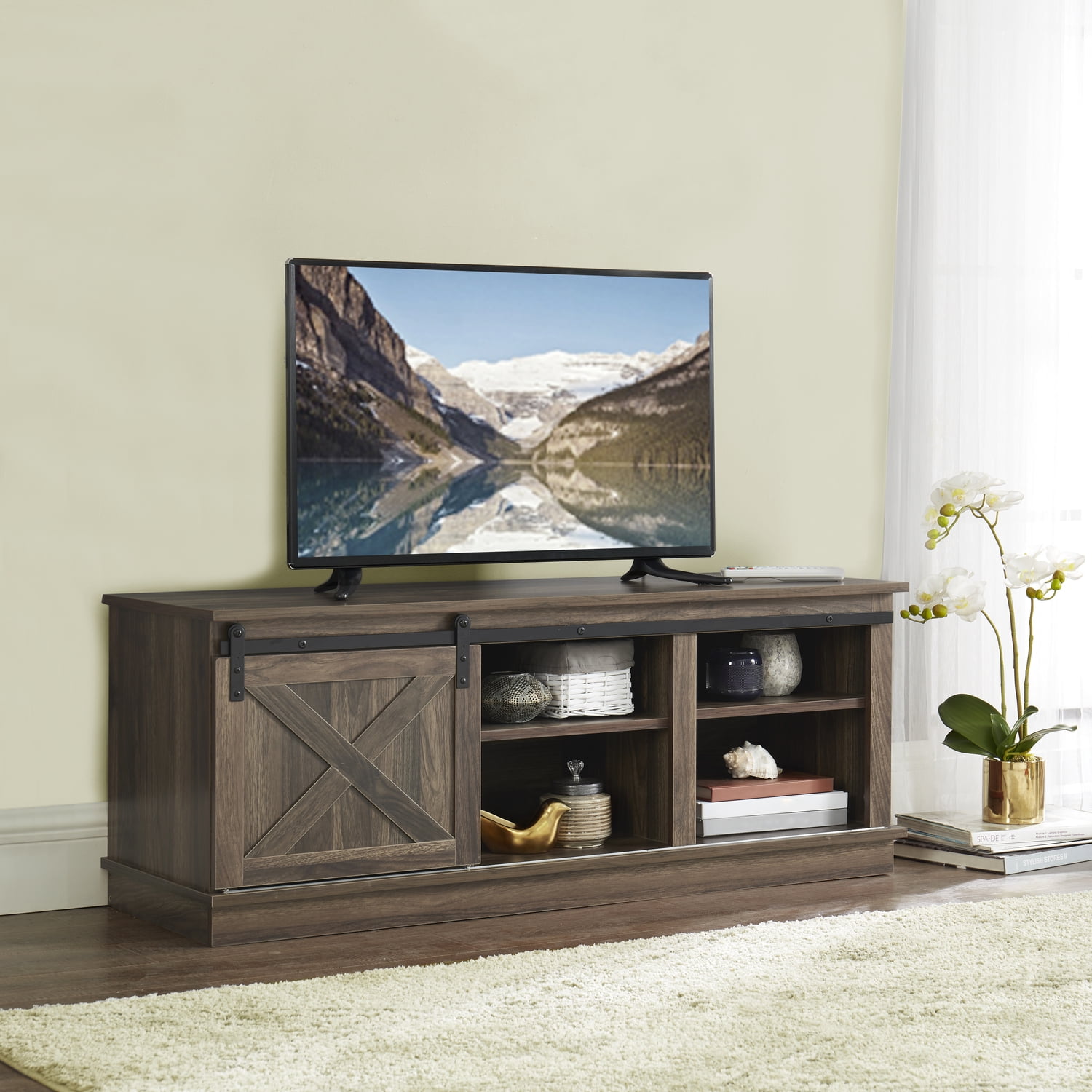 50 inch TV Stand Small TV Stand TV Cabinet with Storage Shelf Farmhouse TV Stand Barn Door Tv Stand Media Cabinet Low Profile TV Cabinet Mid