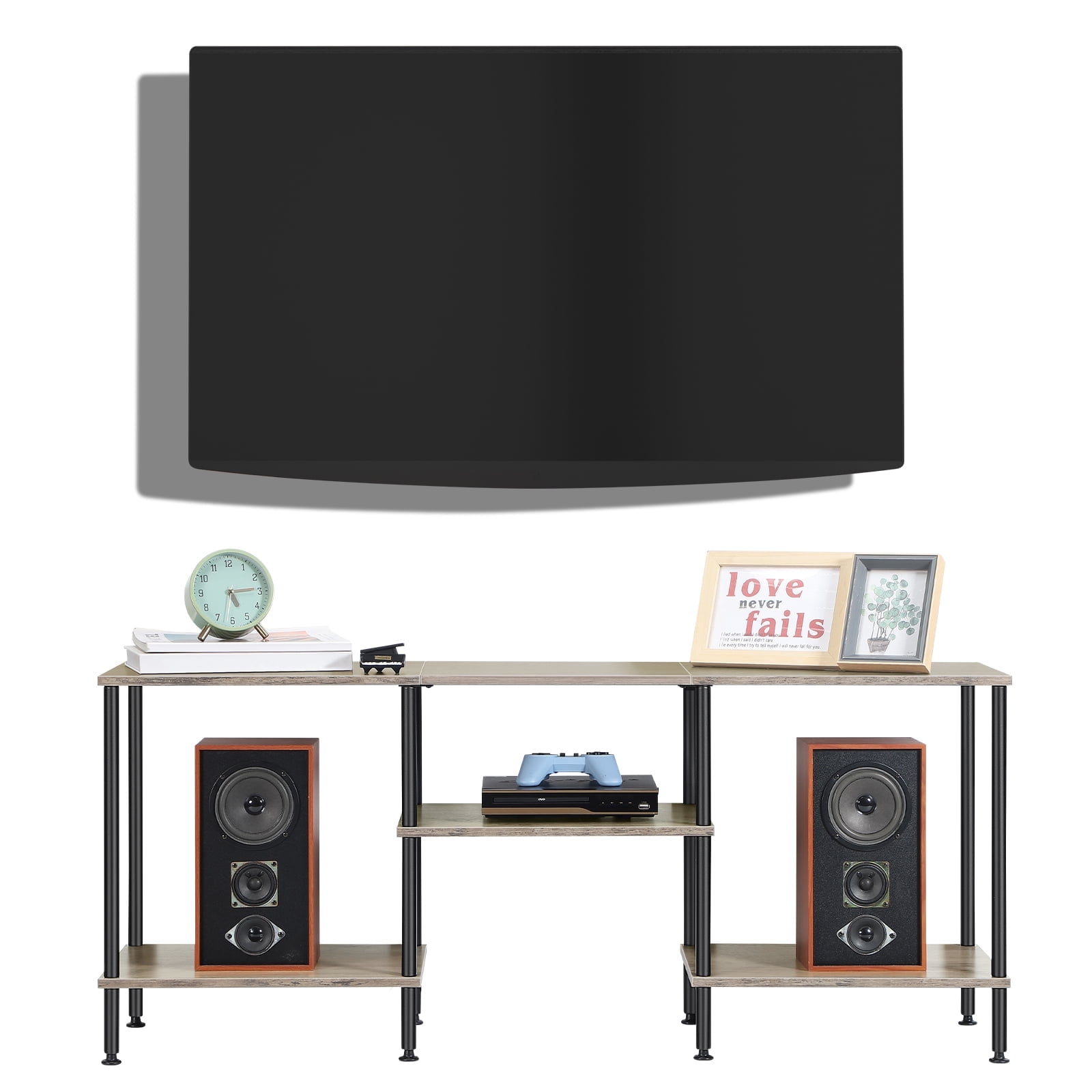 50 inch TV Stand with Storage Shelves - 3-Tier Industrial Entertainment ...