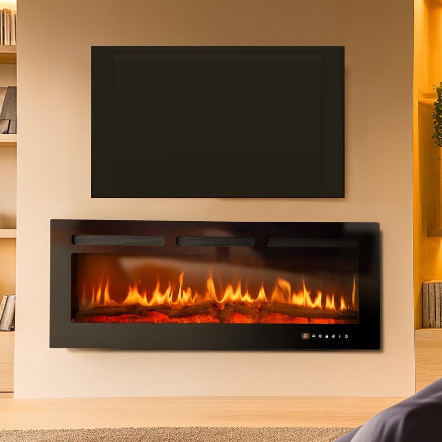 50 inch Wall Mounted Electric Fireplace Indoor Recessed Fireplace Heater with Touch Screen, Timer, Adjustable Flame Color and Speed