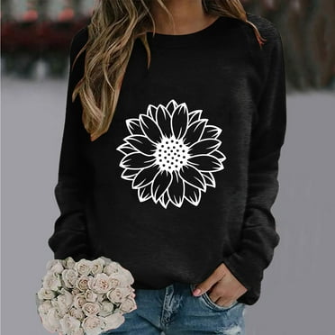 Up to 50% off kttectoa Womens Tops Long Sleeve Crew Neck Pullover Sweatshirts Floral Print Sweatshirts Casual Womens Fall Tops Womens Sweatshirt Hoodless Sweatshirt Long Sleeve Tops for Women
