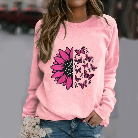 Up to 50% off kttectoa Womens Tops Long Sleeve Crew Neck Pullover Sweatshirts Floral Print Sweatshirts Fashion Sweatshirt for Women Fall Clothes Hoodless Sweatshirt Fall Sweatshirts for Women