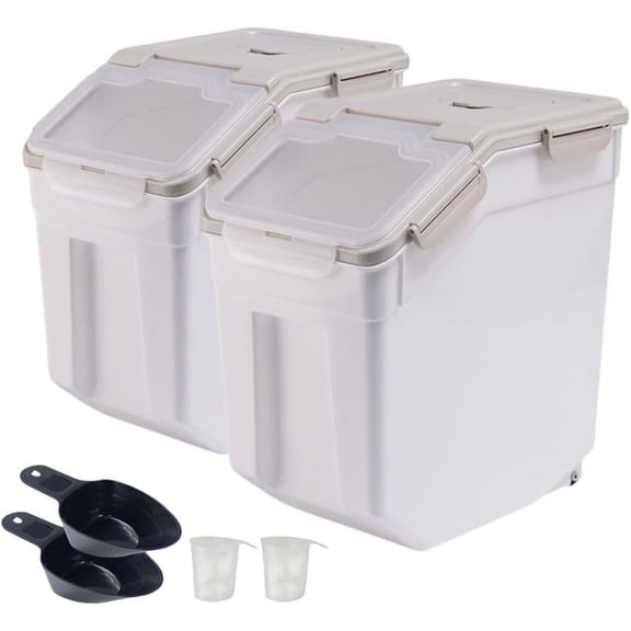 50 lb Flour Storage Container, 2 Pack Rice Storage Container with Measuring Cup/Wheels Seal Locking Lid for Flour, Rice, Grain, Cereal, Dry  Dispenser Organizer Storage Bin (Grey)