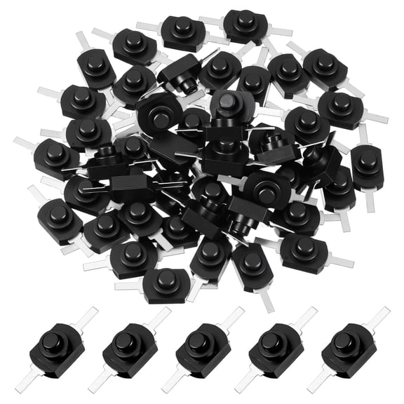 50 locking button switches on/off self-locking micro switch mini switches for flashlight type light bulbs wall sockets, black-1208