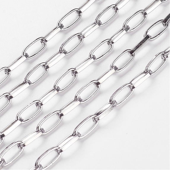 50 m Iron Paperclip Chains Flat Oval Drawn Elongated Cable Chains Unwelded with Spool Platinum 10x5x1.5mm 164.04 Feet(50m)/roll