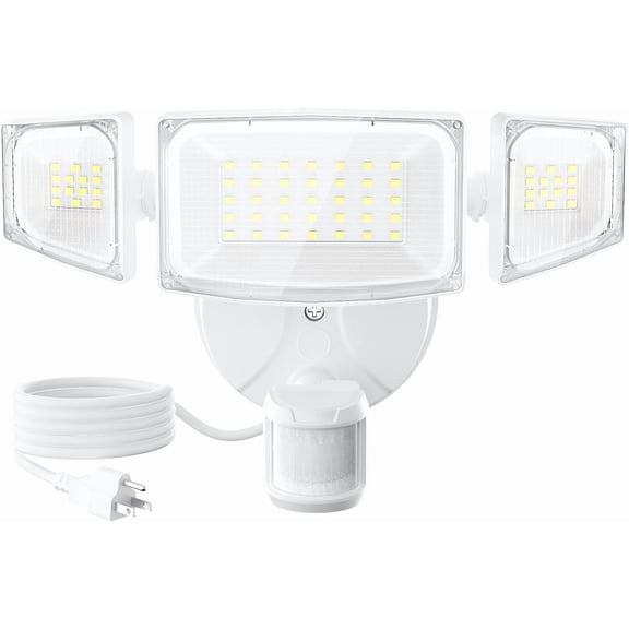 50 motion sensor outdoor light plug-in, motion floodlight sunset to dawn, 5000 security light 65 waterproof, motion activated 6500 sensor lighting suitable for garage yard porch eaves, white