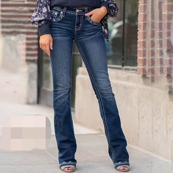 HAPIMO Wide Leg Jeans Denim Pants for Women Retro Solid Color Mid Rise Zipper Trousers Leisure Relaxed Workout Trendy Clothes Blue XXL