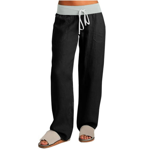 HAPIMO Women's Skinny Cargo Pants Pocket Fashion Solid Drawstring Elastic Waist Relaxed Trousers Casual Daily Black L