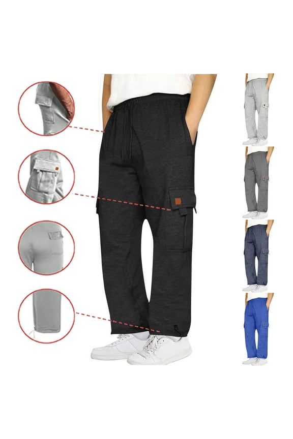 Mens Pants with Pockets Casual Cargo Sweatpants for Men Athletic Streetwear Workout Sweatpants Open Bottom, Size L
