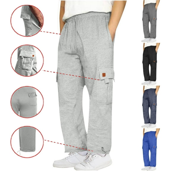 LONKITO Cargo Pants for Men Slim Fit Casual Streetwear Sweatpants Open Bottom Athletic Workout Sweat Pants with Pockets, Size L