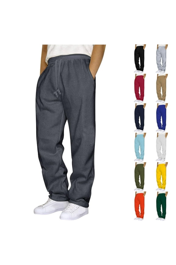 Mens Sweatpants with Pockets Outdoor Running Jogger Pants Elastic Waist Drawstring Workout Casual Sweatpants Open Bottom, Gray XXL