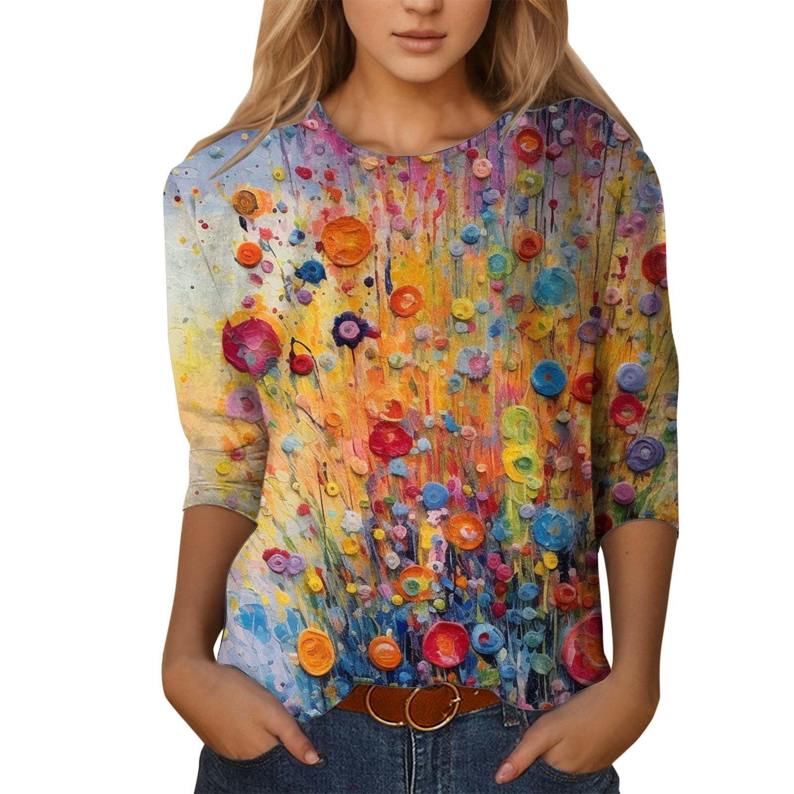 50 off Clear! Women's V Neck Solid Color Buttoned Long Sleeve Loose T