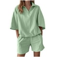 thumbnail image 1 of Fashion Plus Size Two Piece Sets For Women Summer Casual Solid Color Short Sleeved Shorts, 1 of 6