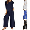 thumbnail image 1 of Fashion Plus Size Two Piece Sets For Women Summer Solid Color Round Neck Short Sleeve And Pants Sets With Pockets, 1 of 9
