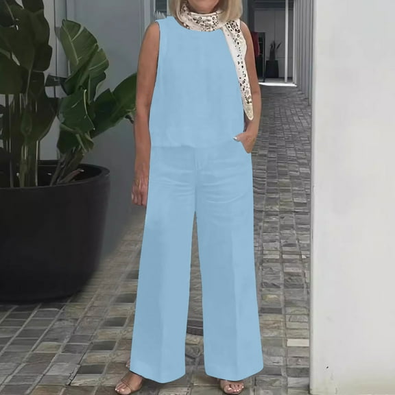 Fashion Plus Size Two Piece Sets For Women Summer Solid Color Round Neck Short Sleeve And Pants Sets With Pockets