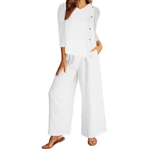 Fashion Plus Size Two Piece Sets For Women Summer Solid Color Round Neck Short Sleeve And Pants Sets With Pockets