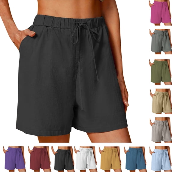 50% off Clearance!Summer Fashion Plus Size Bermuda shorts for Women Linen Solid Color Comfortable Elastic Wide Leg Casual