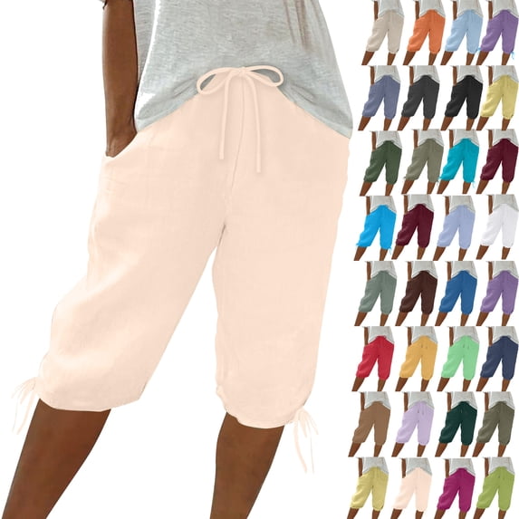 50% off Clearance!Summer Fashion Plus Size Bermuda shorts for Women Solid Color Casual Capris