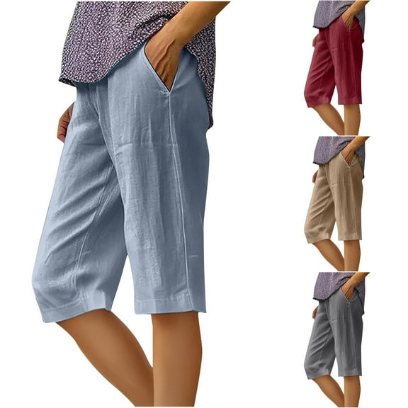 50% off Clearance!Summer Fashion Plus Size Bermuda shorts for Women Solid Color Loose 5/4