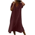 thumbnail image 1 of Summer Fashion Plus Size Dresses for Women Casual LooeV-Neck Short Sleeve Long Pleated, 1 of 6