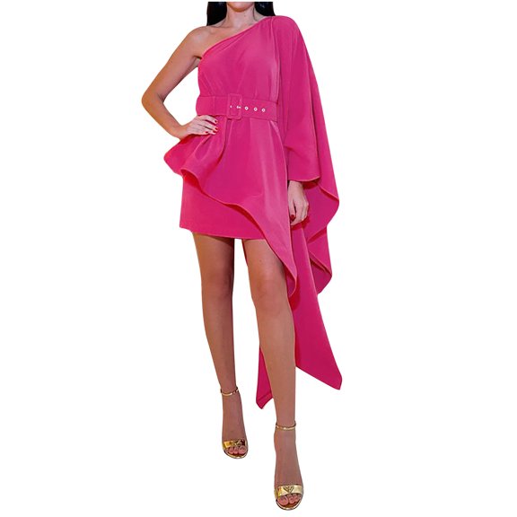 Summer Fashion Plus Size Dresses for Women Sexy One Shoulder Short Sleeve Mini