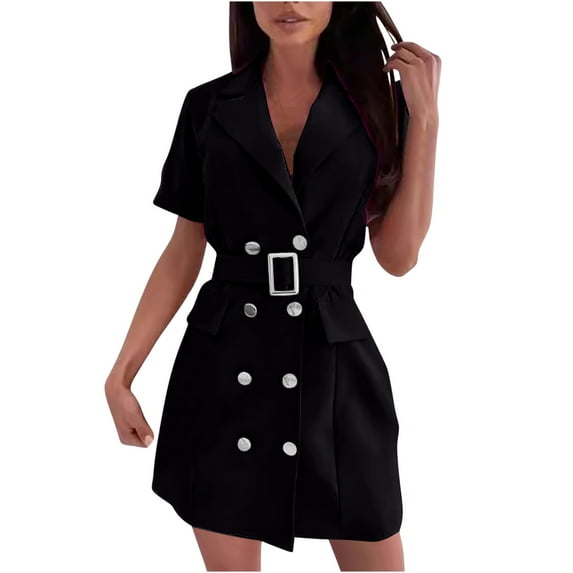 Summer Fashion Plus Size Dresses for Women Suit Lace Up Lapel Button Solid Color